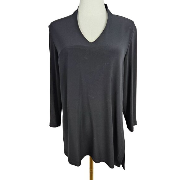 Sympli Tunic Top Size 10 Black Knit V-Neck 3/4 Sleeve Classic Minimalist Staple - Picture 1 of 9